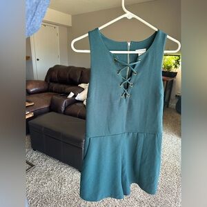 Xhilaration Teal Romper with Lace-Up Front